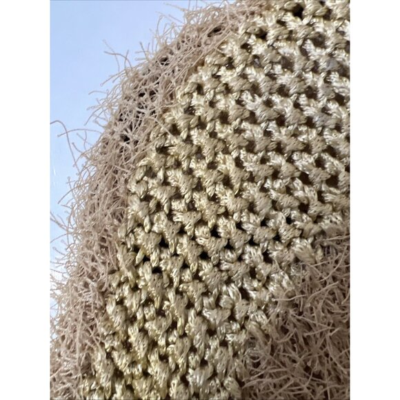 VTG Sweater Crochet Handmade Gold Brown Short sleeves 3d Flower Eye Lashes - Picture 3 of 9